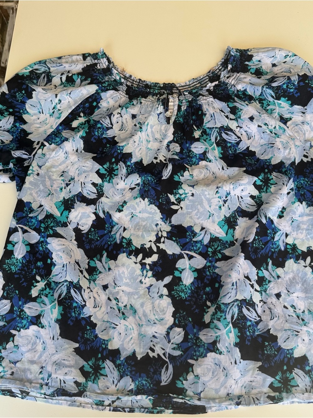 Croft & Barrow Floral Off-Shoulder Blouse in Navy and White